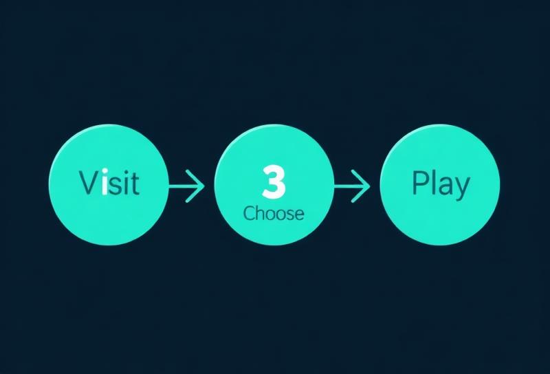 Drie stappen: bezoek, kies spel, speel – illustratie